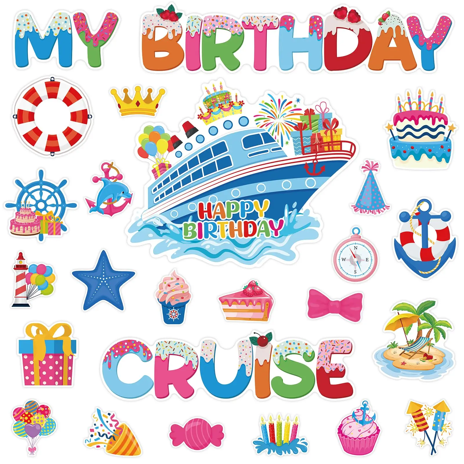 

25Pcs Cruise Door Magnets Decorations, for Carnival Birthday Cruise Party Cabin Ship Car Fridge Decor