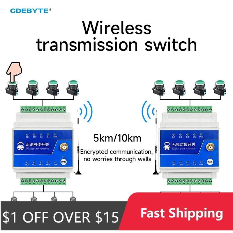 Wireless Remote Transmission 433MHz Switch 1/2/4/8-Way 5KM 10KM CDEBYTE E860-DTU Series Industrial Grade DC 8-28V