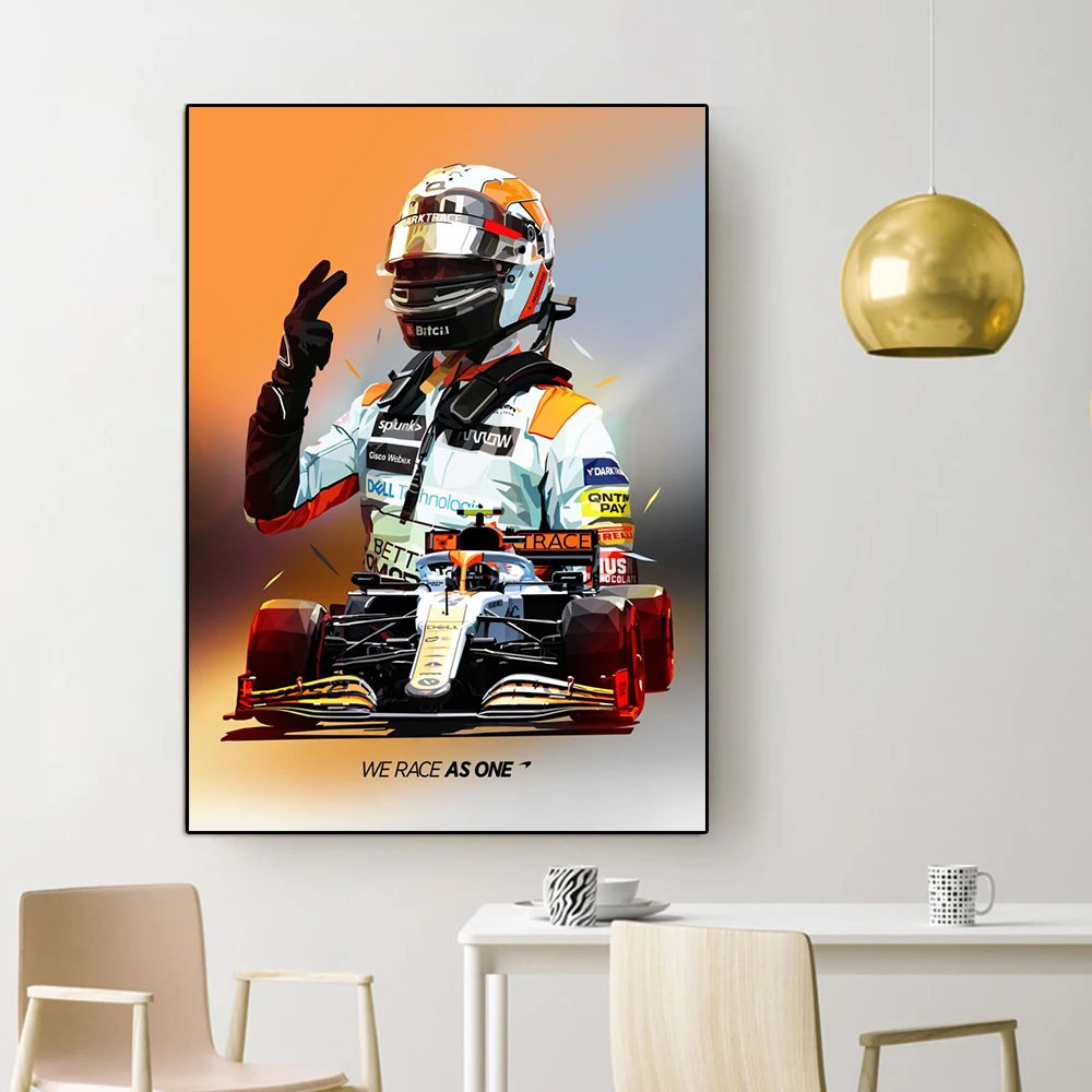 Formula 1 Racer Lando Norris Portrait Canvas Painting Monaco F1 Grand Prix Poster Luxury Supercar Wall Art Room Home Decoration