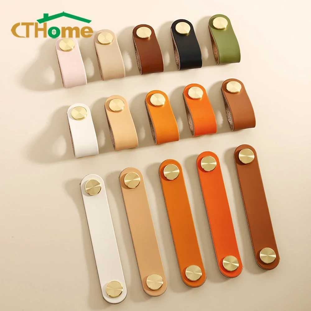 1/6/10Pcs Leather Handle Multiple Color Kitchen Cabinet Door Knobs Wardrobe Drawer Pull Cupboard Furniture Handle 96/128/160mm