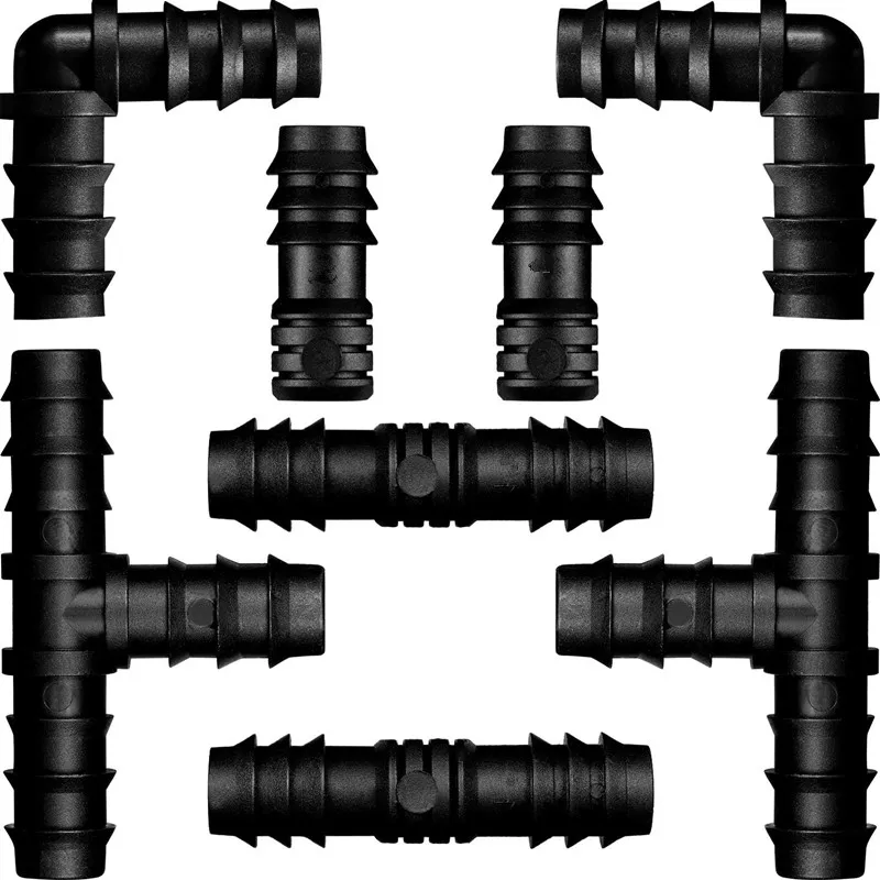 8pcs Connector Set 16mm Drip Irrigation PE Pipe Barb Connector Tee Elbow End Plug 1/2'' 3/4