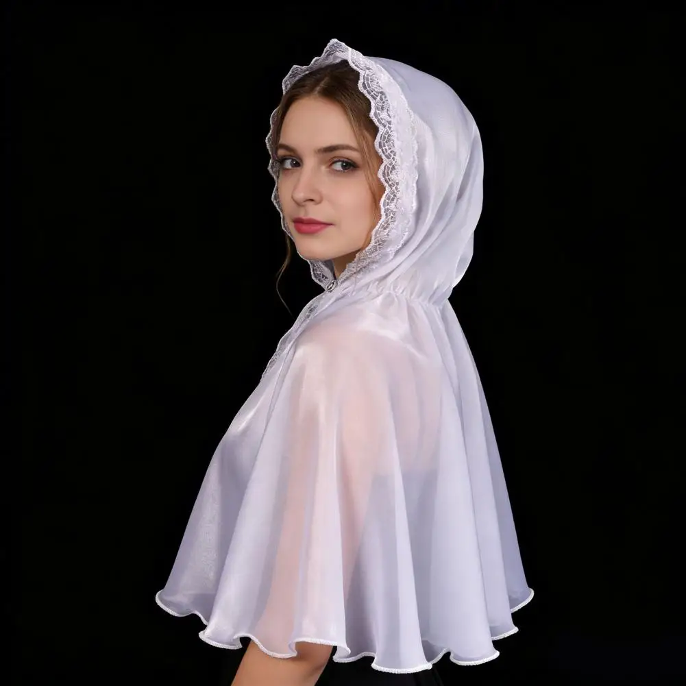 Hooded Headscarf with Lace Edges Soft Organza Material Elastic Neck Fit Sun Protection Windproof Shawl Scarf 95