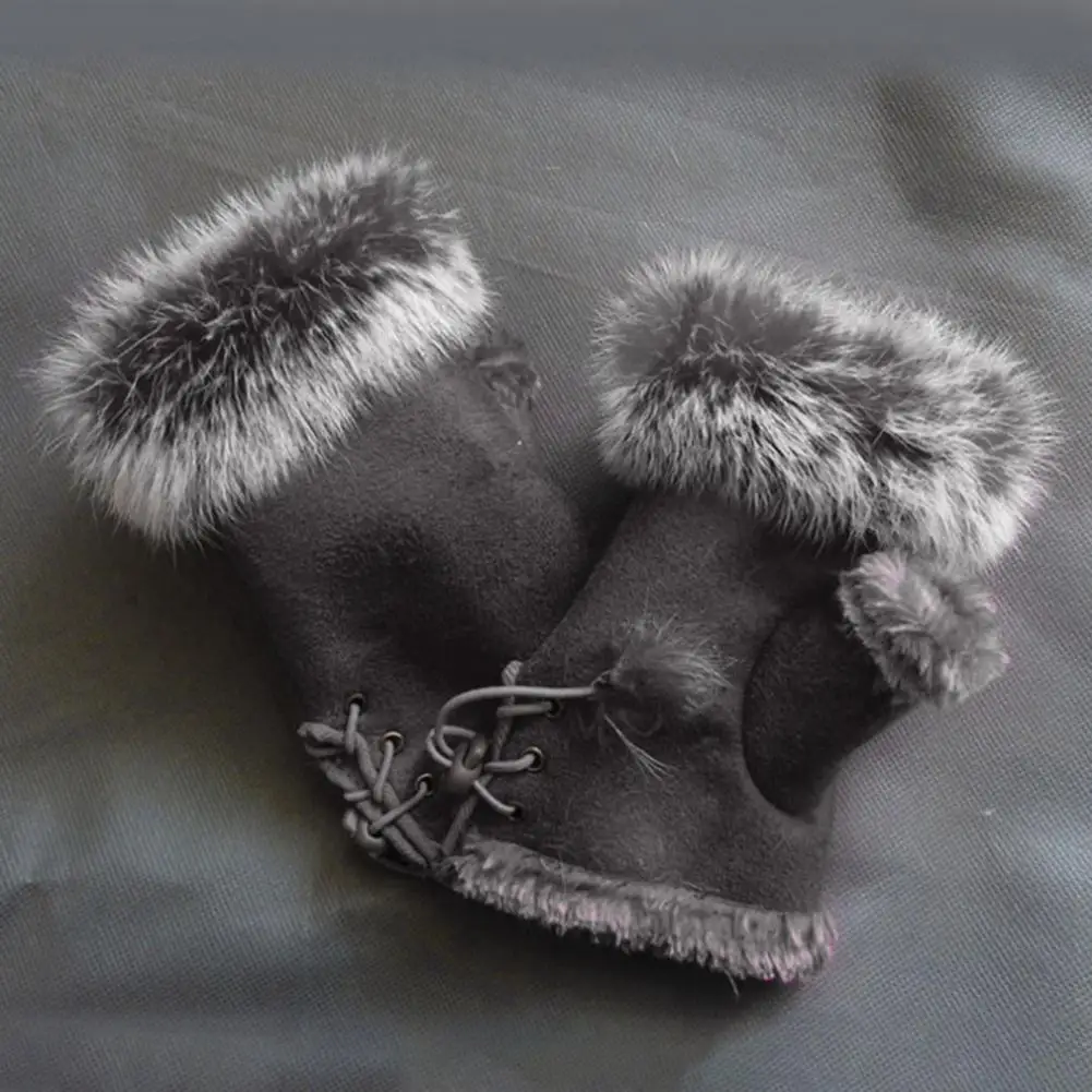 1 Pair Women Winter Mittens Adjustable Drawstring Plush Faux Fur Student Writing Gloves Keep Warm Fingerless Typing Mittens