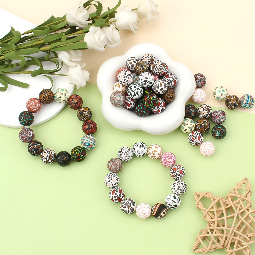 10/15/20pcs 15mm Silicone Beads New Printed Beads for Pen Decor Jewelry Making DIY Bracelet Chain Keychain Ornamental Wholesale