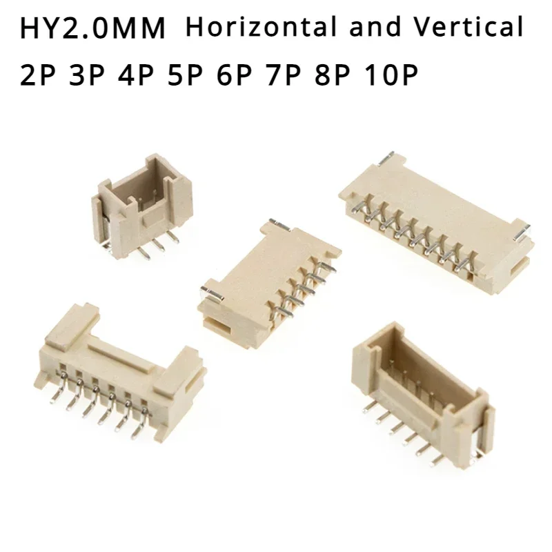 Conector de parche Horizontal y Vertical HY2.0, espaciado de 2,0mm, 2P, 3P, 4P, 5P, 6P, 7P, 8P, 10P, 10 unidades por lote