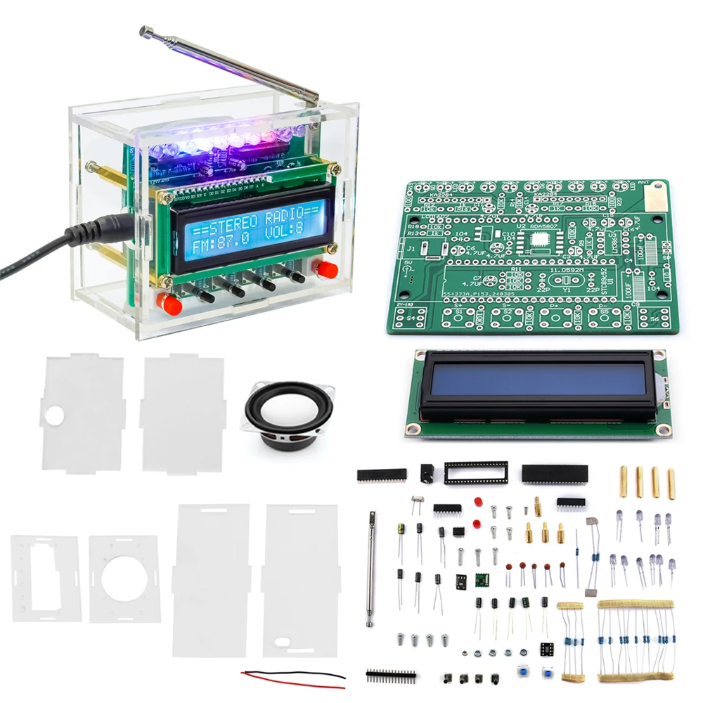 Kit elettronico Radio FM fai da te con guscio frequenza regolabile 87-108MHZ RDA5807 Display LCD PCB saldatura progetto pratica saldatura