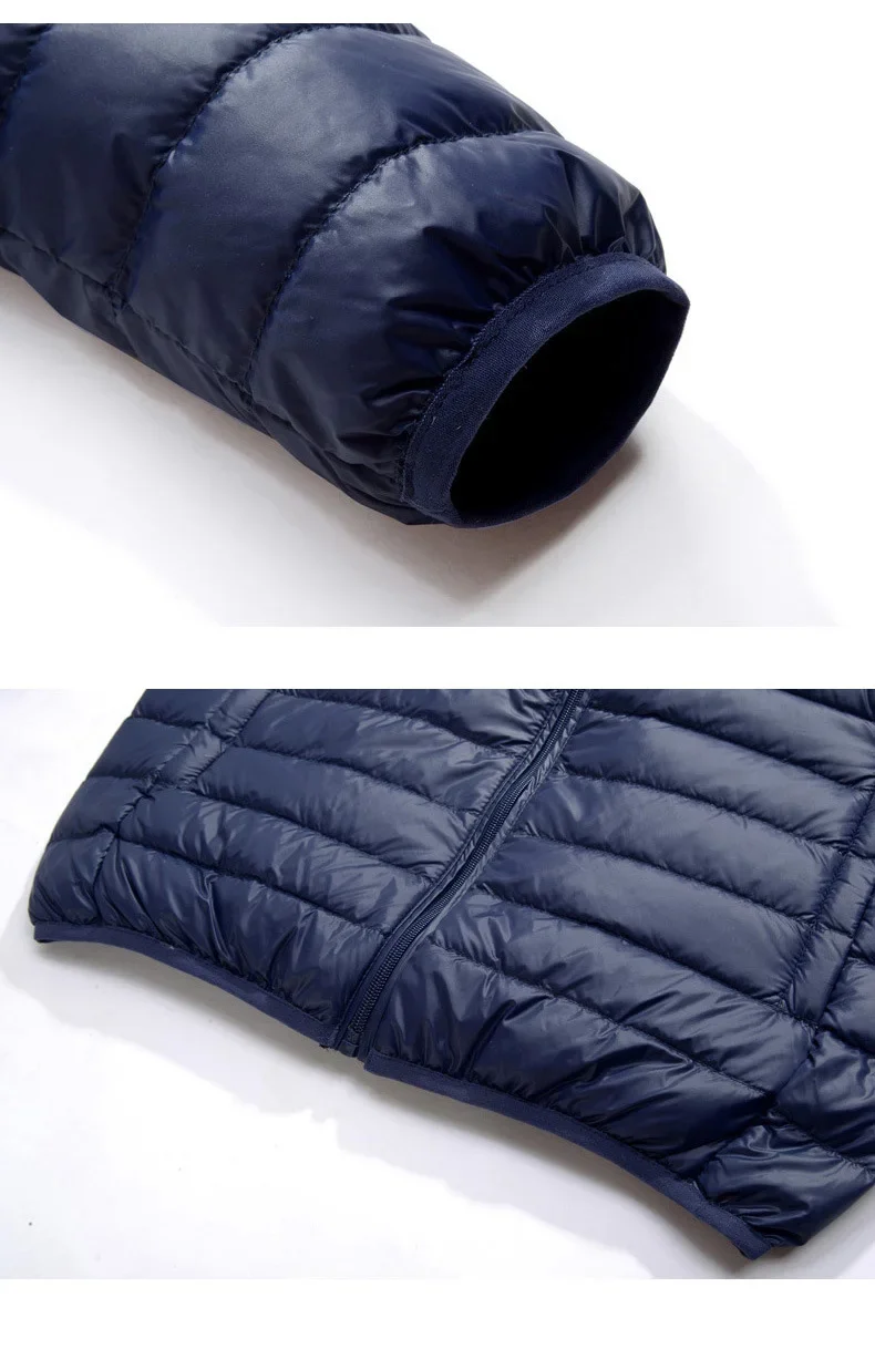 Schinteon Men Ultralight White Duck Down Jacket Thin Stand Collar Solid Color Simple Autumn Outwear