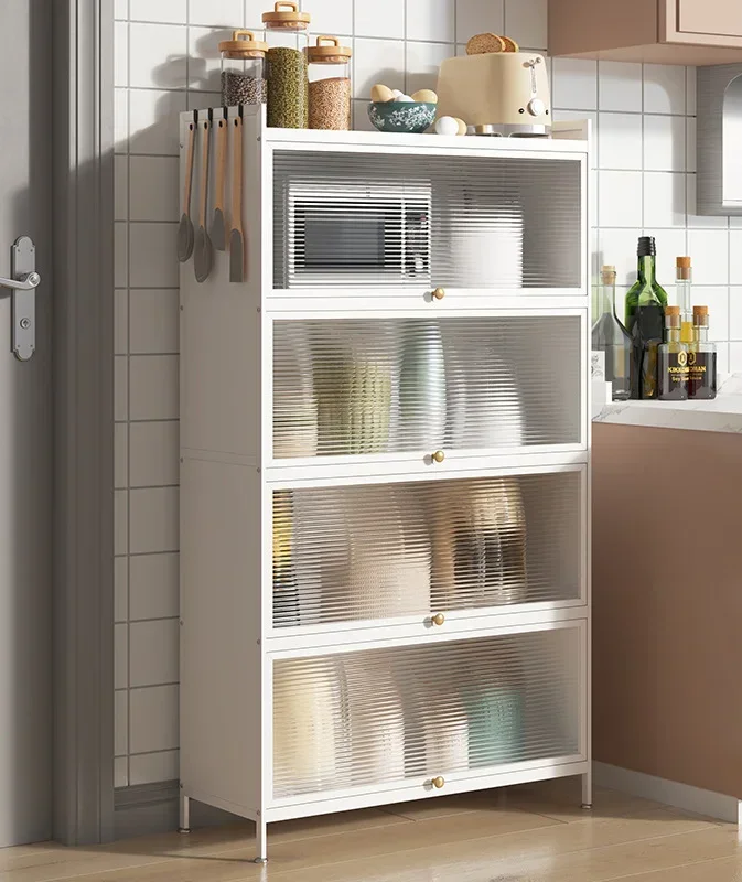 Steel flap door, dining side, shelf, floor-to-ceiling multi-layer storage, kitchen multi-functional storage, upturn door cabinet