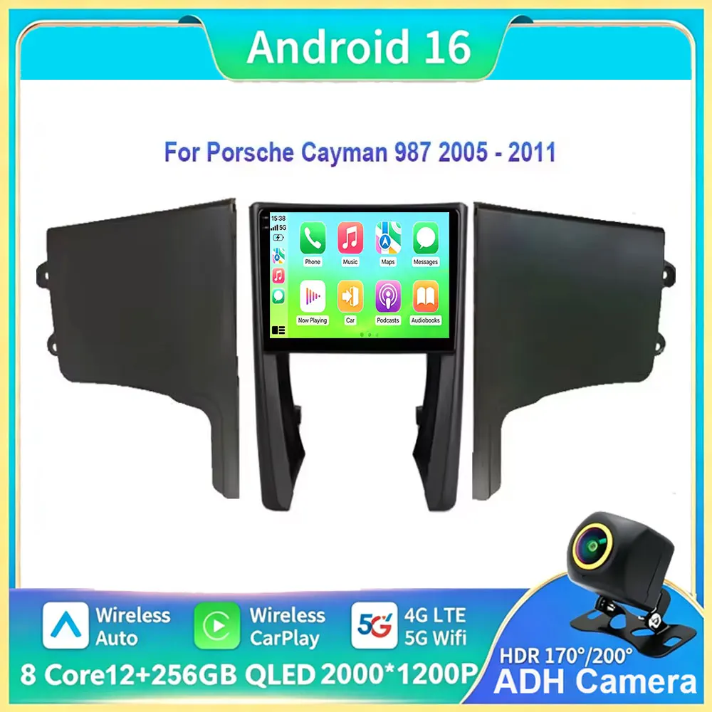 Android 16 Car Radio For Porsche Cayman 987 2005 - 2011 with GPS Navigation Android Auto Carplay WiFi Monitor Display Stereo No