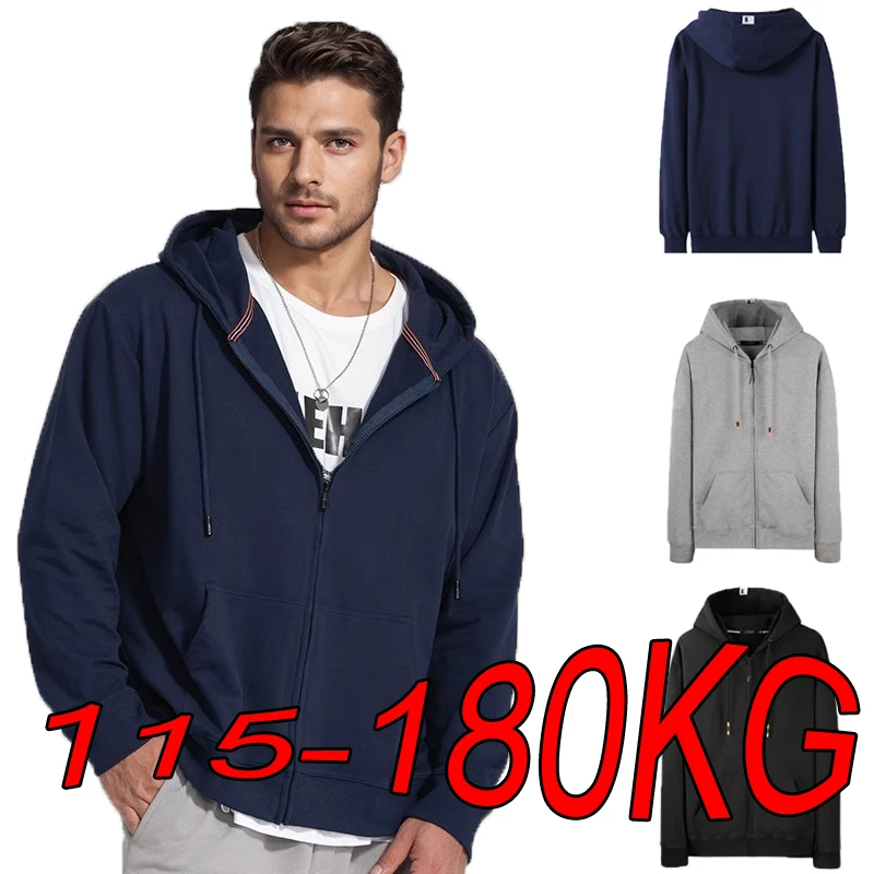 Hoodies Cardigan Sweatshirts Men's Large Size XL-7XL Autumn  Loose Plus size  Simple Solid Color Black Navy Blue Zipper Jacket