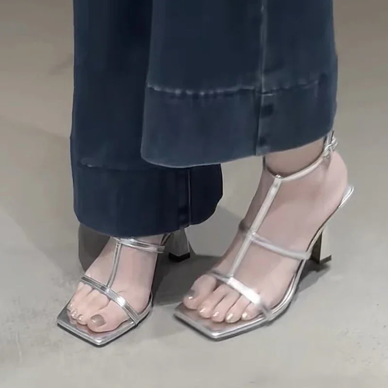 

Женские сандалии с пряжкой на тонком ремешке, роскошные сандалии на тонком каблуке с квадратным носком, женские сандалии высокого качества на платформе для вечеринок Mujer