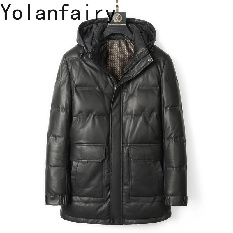 

New Winter Genuine Leather Jackets for Men Clothing Men's Sheepskin 90% White Duck Down Jacket Male Hood Detachable Warm Coat FC