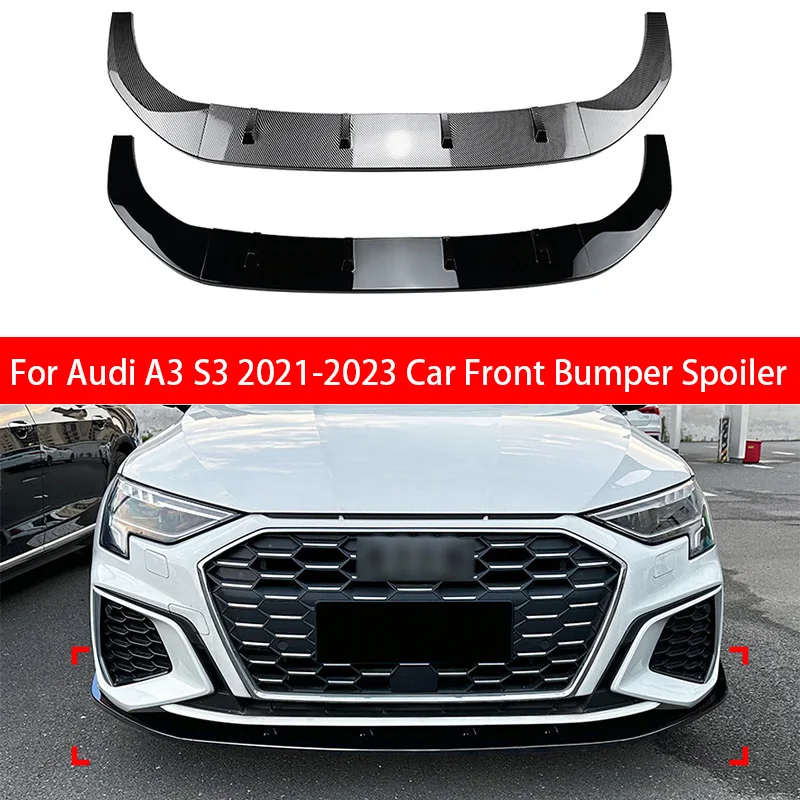 

For Audi A3 S3 8V S-Line 2021 2022 2023 Gloss Black Car Front Bumper Splitter Lip Diffuser Body Kit Spoiler Guard