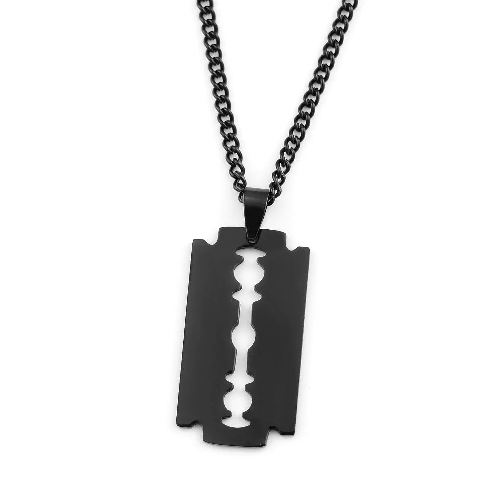 Hip-Hop Rasierklingen-Anhänger Halskette für Männer, Gothic Punk Edelstahl Männerschwert Doppelschneidige Rasierklinge Form Kettenschmuck