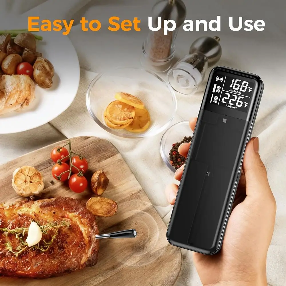 Wireless Meat Thermometer, Digital Cooking Thermometer with Dual High-Accuracy Sensors, Ceramic Heat-Resistant Probe, Instant Re