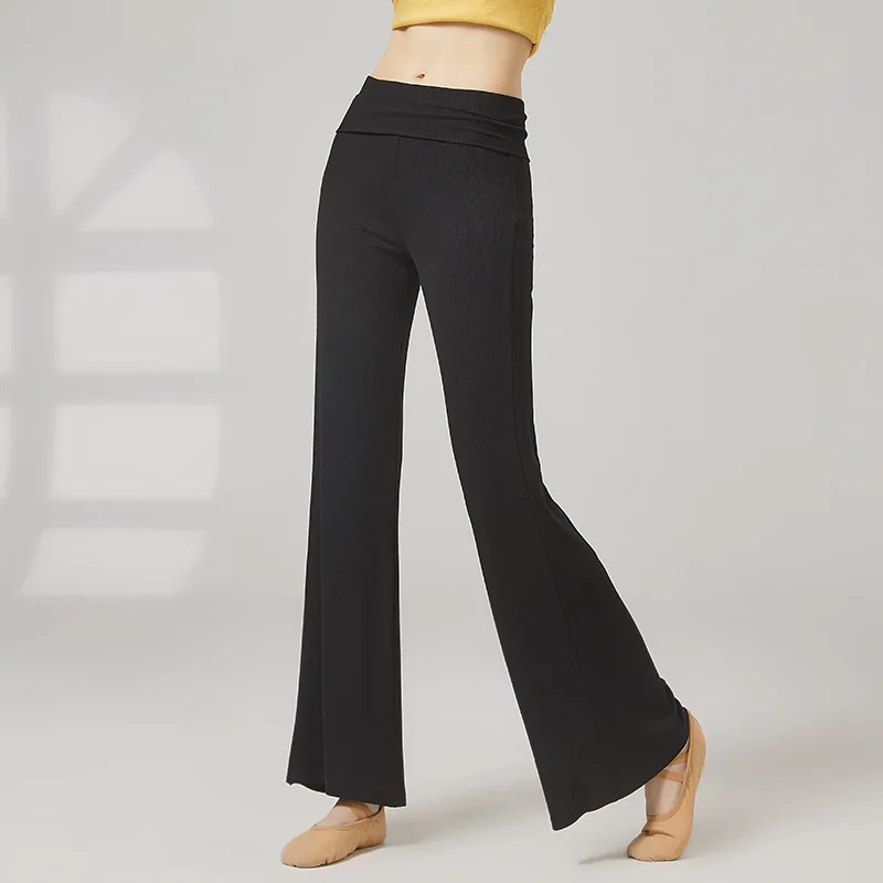 سراويل نسائية للرقص الكلاسيكي الحديث بطول الأرض وخصر عالي محبوك متوهج قليلاً سراويل ممارسة يومية غير رسمية