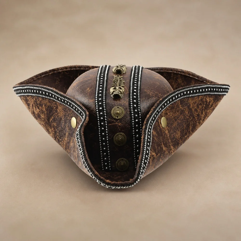 Brown Faux Leather Pirate Tricorn Hat Costume Parties Festivals Stage Performance Photography Holiday Themed Roleplay Festival