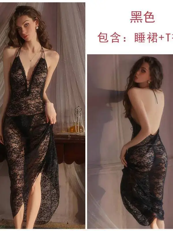 Nuevo estilo Sexy Hot Low-Cut Pure Desire vestido largo de encaje Sexy elegante sin espalda tirantes en V profundo vestido sin mangas Pure Desire AYPI