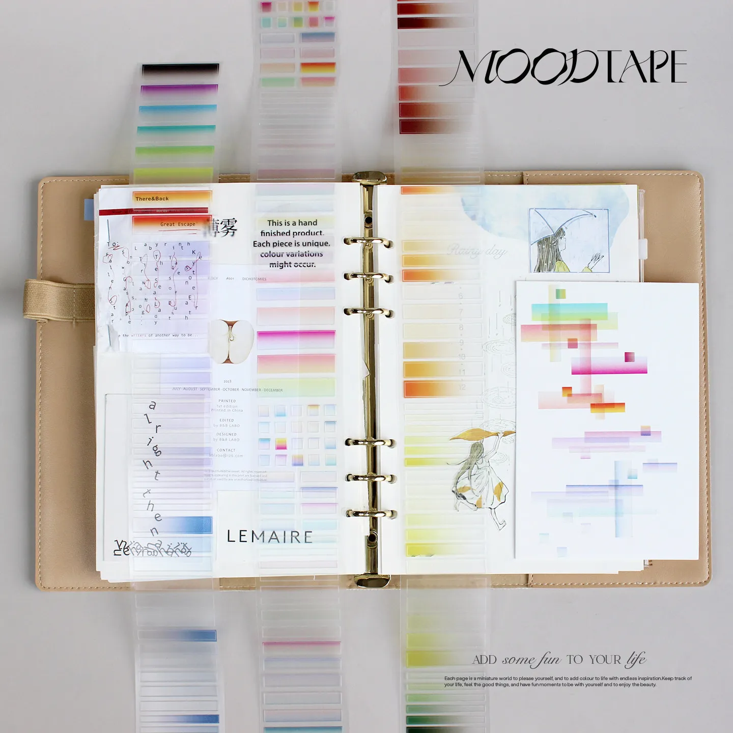 

Настроение. Радужная маркерная полоса, основа, постепенное изменение коллажа, журнальная лента, наклейка Gooka, настроение, канцелярские принадлежности