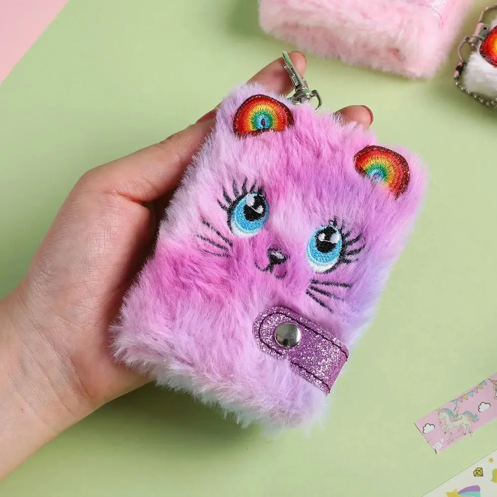 

Cat Face Tiny Sketchbook Plush Kawaii Notebook with Keychain Small Blank Inner Papers Keyring Notepad Daily Notes