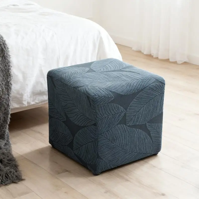 1Pcs Stretch Jacquard Square Footstool Cover Solid Color Ottoman Slipcover Anti Dirty Footrest Cover For Bedroom Party Sofa