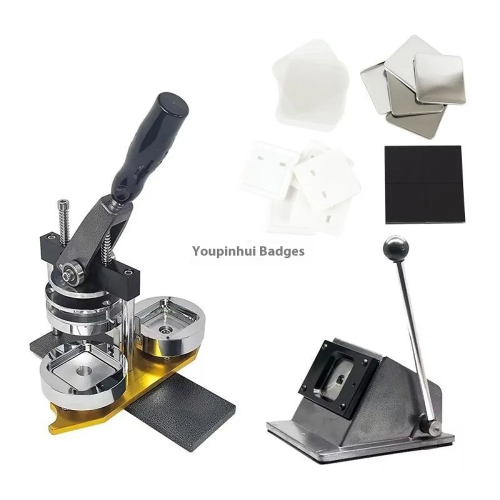 Square Fridge Magnet Maker Machine Kit, 50x50mm Refrigerator Sticker Making Machine+Paper Cutter+100 Sets Materials