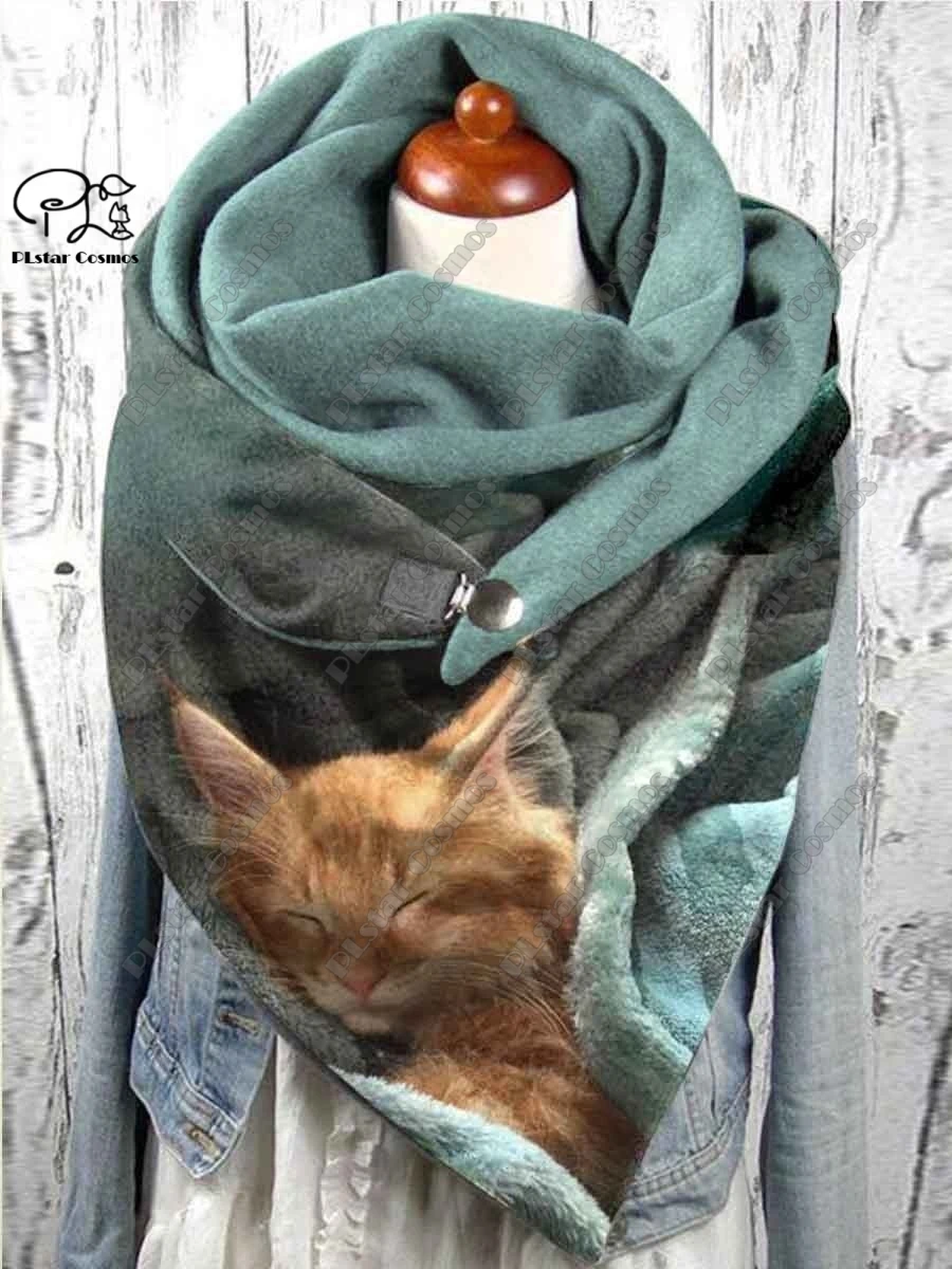 3D printed animal series cute kitten pattern warm shawl scarf spring and winter large triangle scarf casual gift M-1