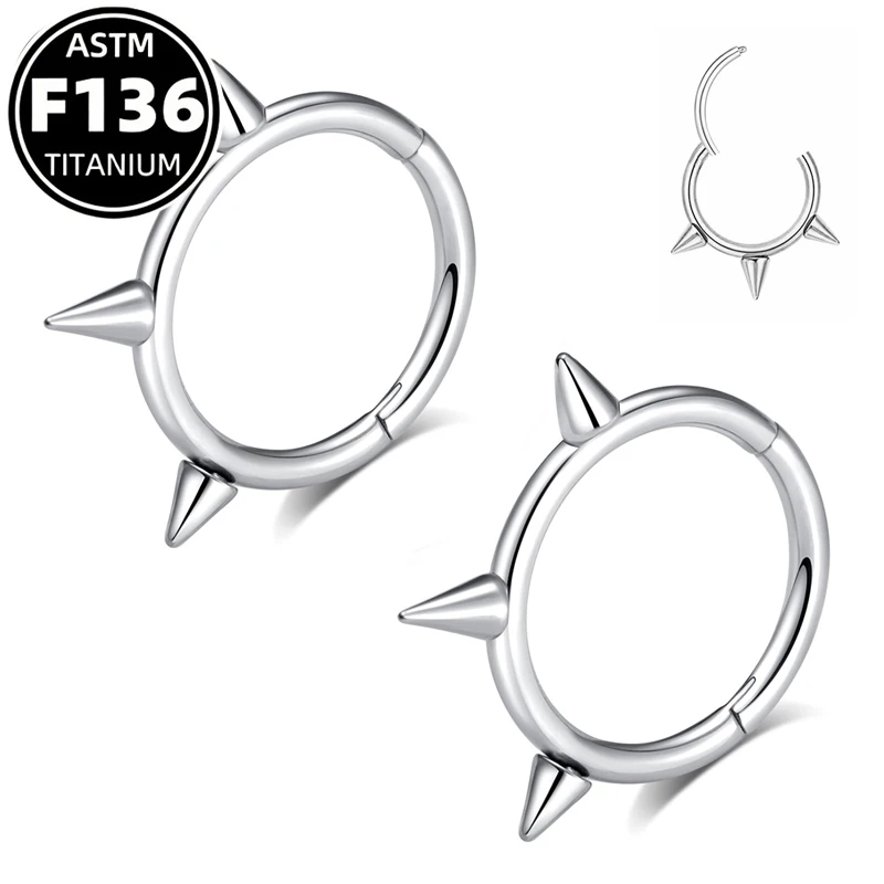 ASTM F136 Titanium Hinged Septum Ring with Spikes, Nose Rings Hoop Labret Earrings Helix Lip Tragus Daith Piercing Jewelry