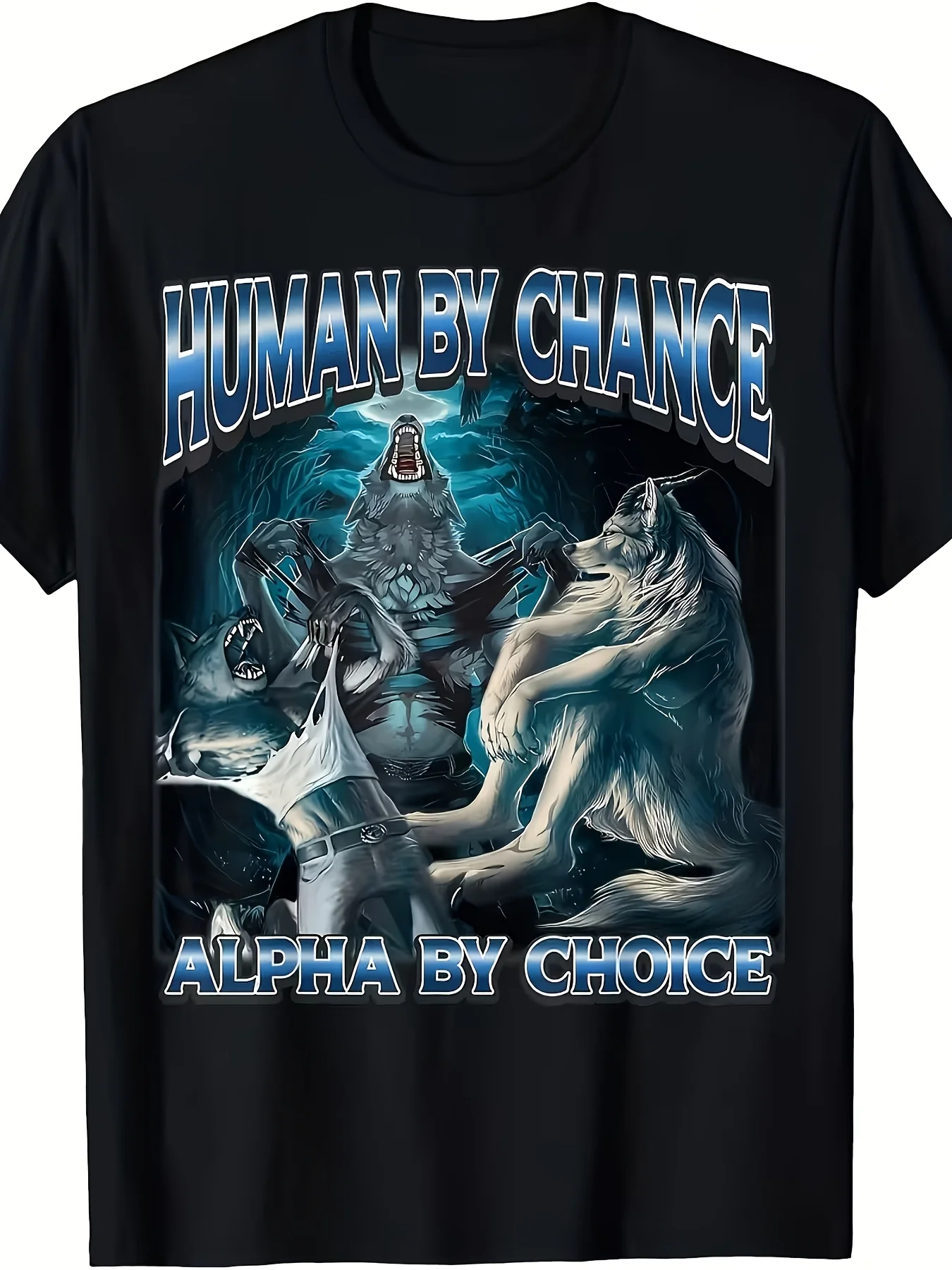 T-shirt unisexe vintage à col rond et manches courtes avec motif Alpha Wolf P - « L'homme est une chance, le leader est un choix» - Wolf Pack Meme T-Shirt