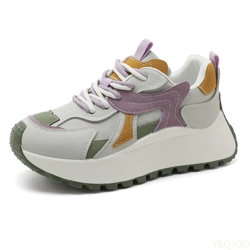 캐주얼하고 편안한 두꺼운 밑창 여성 신발 봄 가을 유행 다용도 스니커즈 새로운 통기성 메쉬 여성 신발