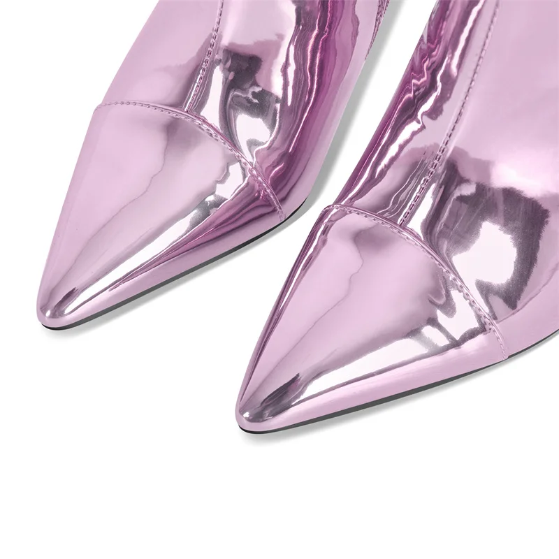 Onlymaker Women Stiletto Knee High Boots Metallic Purple Gold Patent Leather Fashion Party Dress Thin Heels Fashion Boots