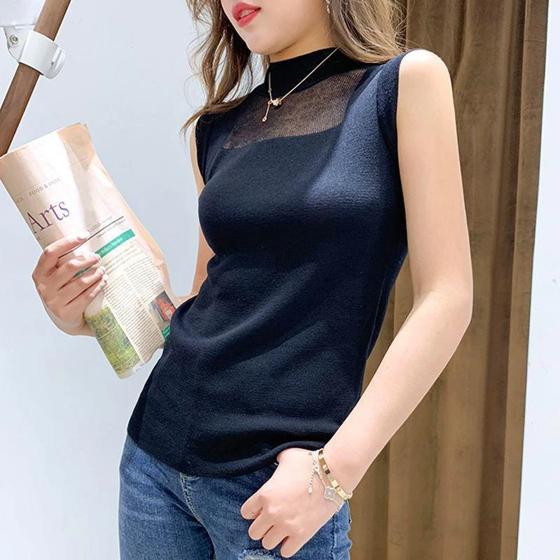 Summer Solid Color Casual Fashion Knitting Tank Top Women Sleeveless Simple All-match Bottomed Vest Ladies Vintage Pullover Tees