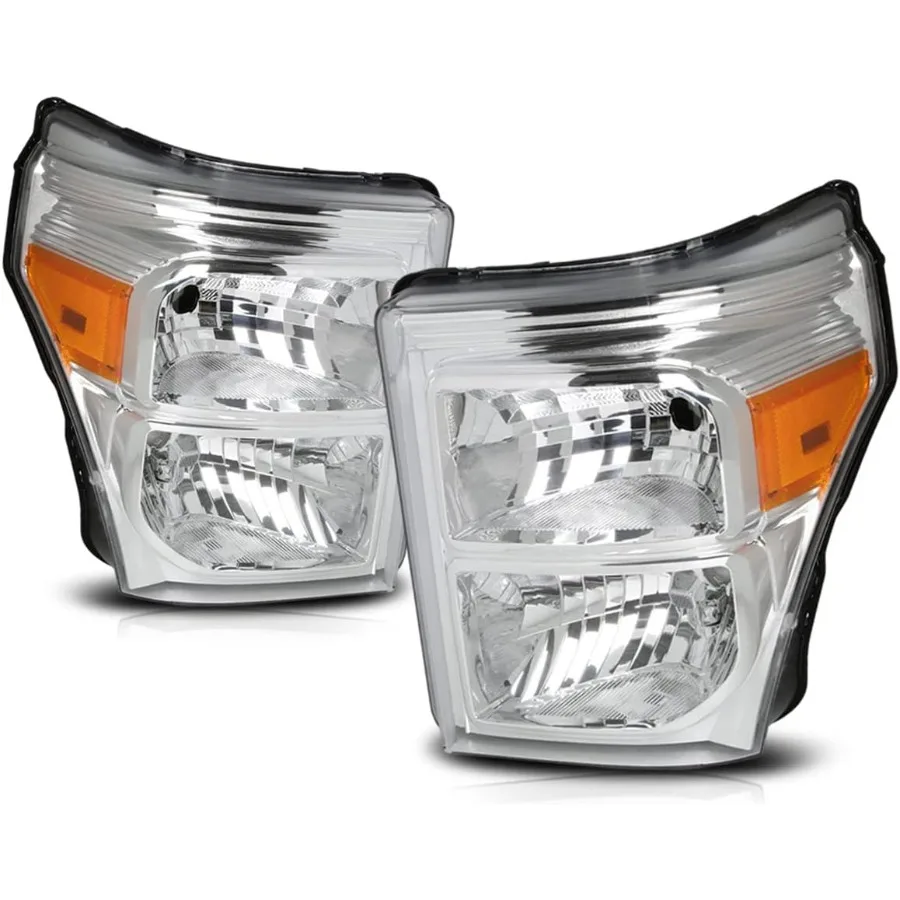 2 قطعة مجموعة المصابيح الأمامية متوافقة مع 1116 F250F550 المصابيح الأمامية فائقة التحمل مع غطاء من الكروم وأضواء الزاوية العنبر لـ En