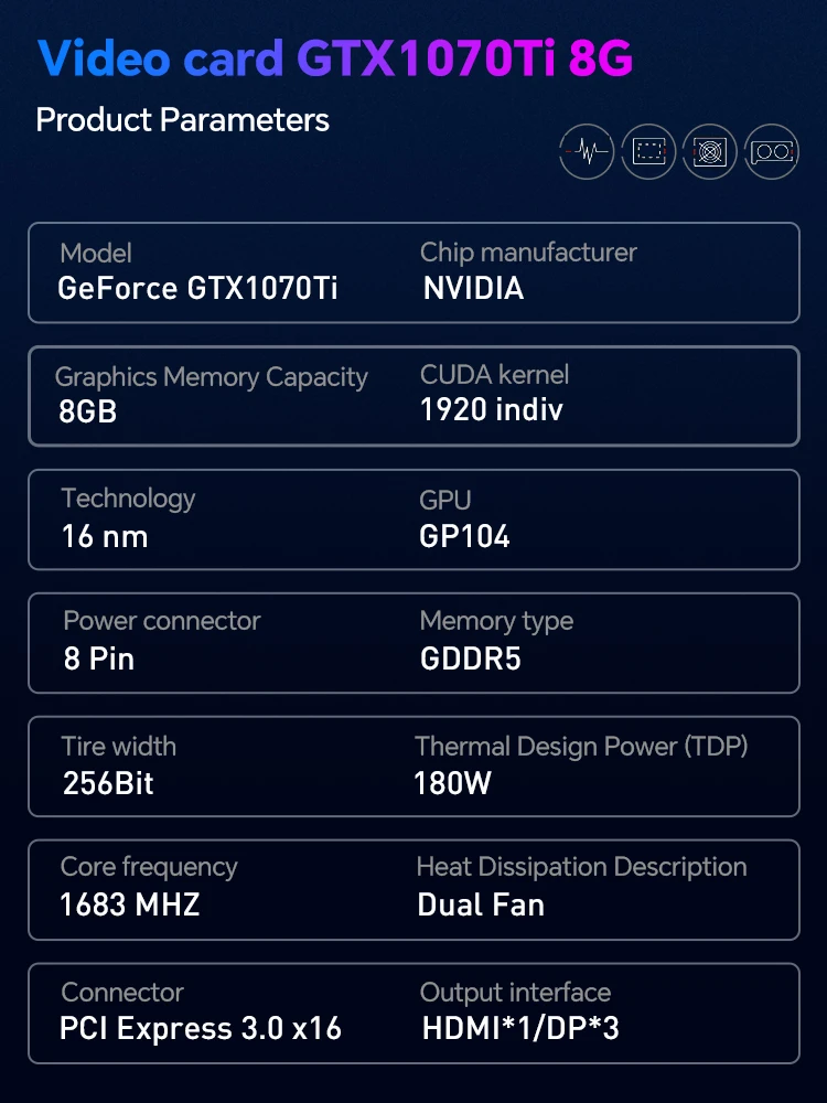 بطاقة رسومات الفيديو JIESHUO NVIDIA GeForce gtx 1070ti 8g,GTX 1070 8GB 2048SP GDDR5 256bit GPU لمكتب ألعاب سطح المكتب للكمبيوتر #2