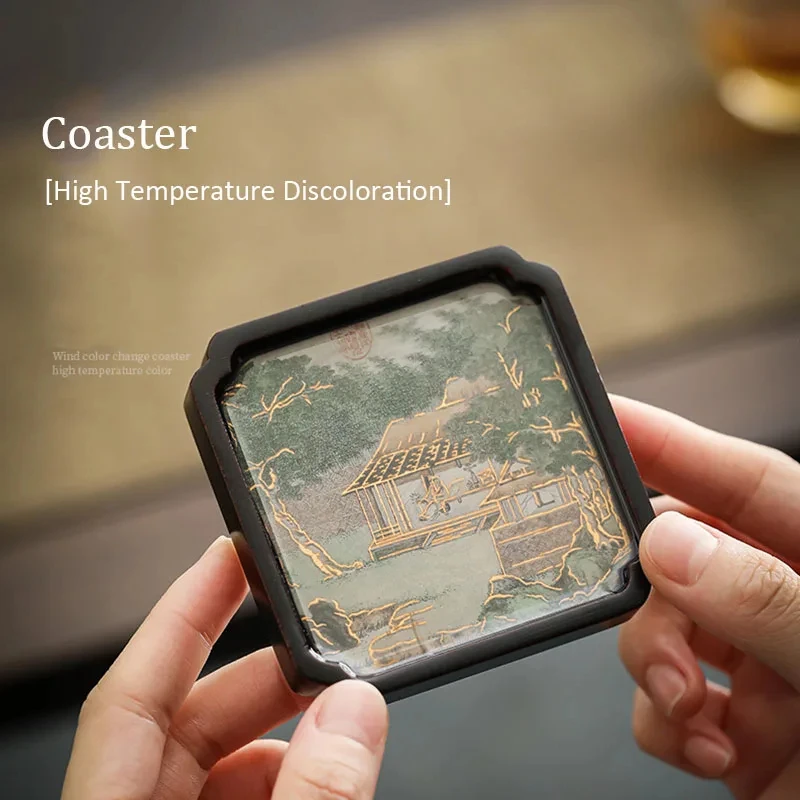 Chinese Style Bamboo Coaster Discoloration, High Temperature Color Changing Cup Mat, Table Tea Place Place Decor ﻿