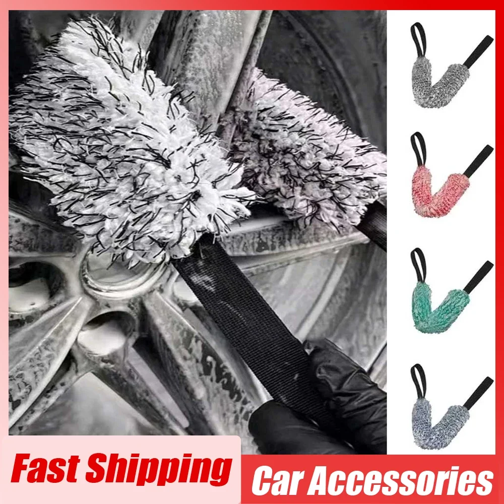 

1pc Universal Car Microfiber Wheel Wash Brush Car Soft Plush Tire Rim Cleaning Brush Car Portable Tire Detailing Cleaning Tool