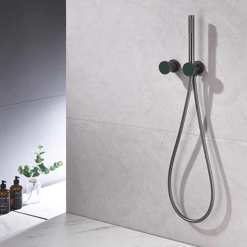 Wall Mounted Minimalist Shower Set Built In Handheld Showerhead Brushed Gold Luxury Gun Grey