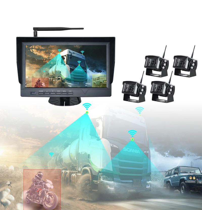 2.4g Digital Backup Camera System Kit 10 Inch DVR LCD Waterproof Dust Proof Wireless Reverse Monitor for RV/Truck/Trailer/Bus