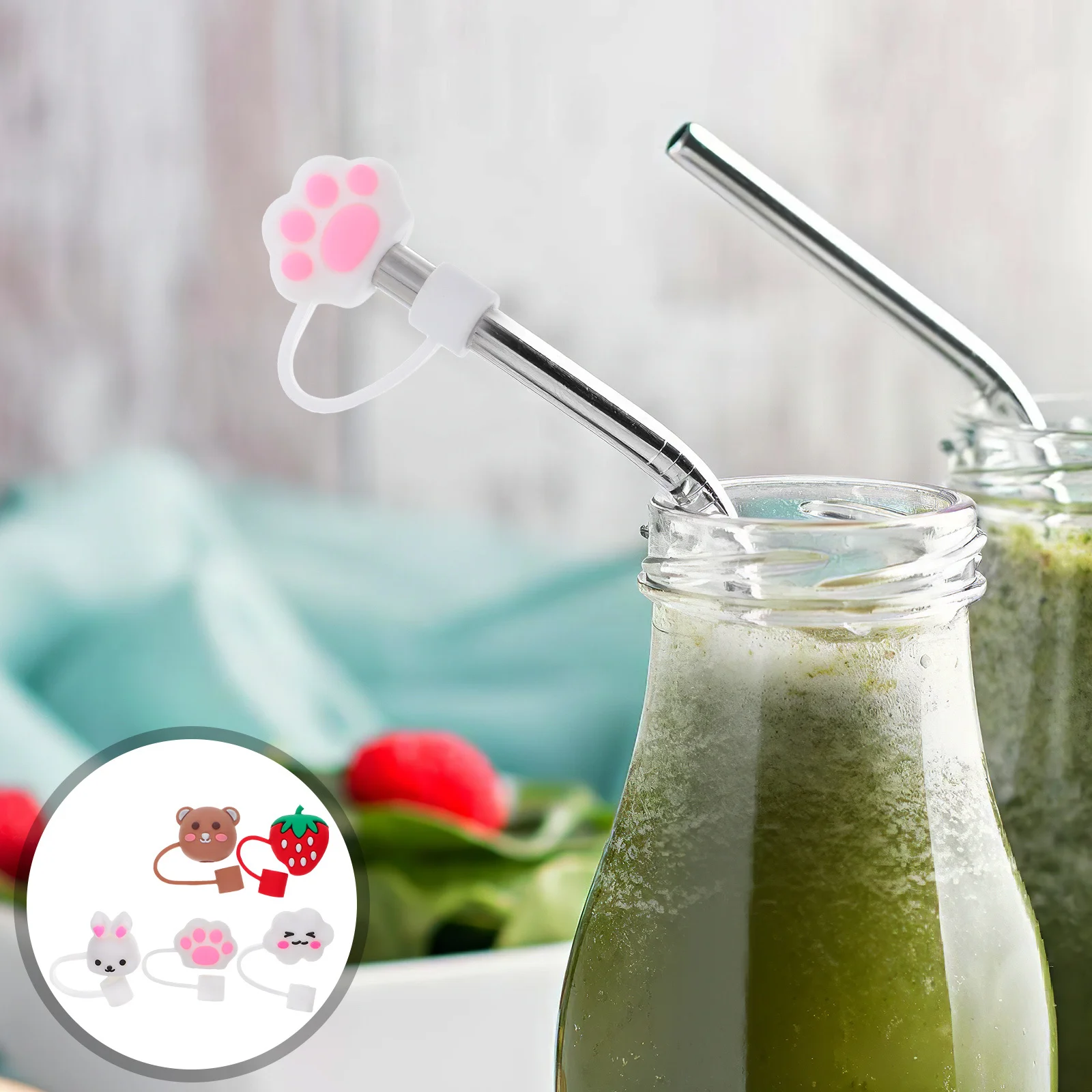 

6Pcs Cartoon Silicone Straw Caps Dustproof Reusable Animal Toppers Straw Covers for Tumblers Cups Drinking Accessories