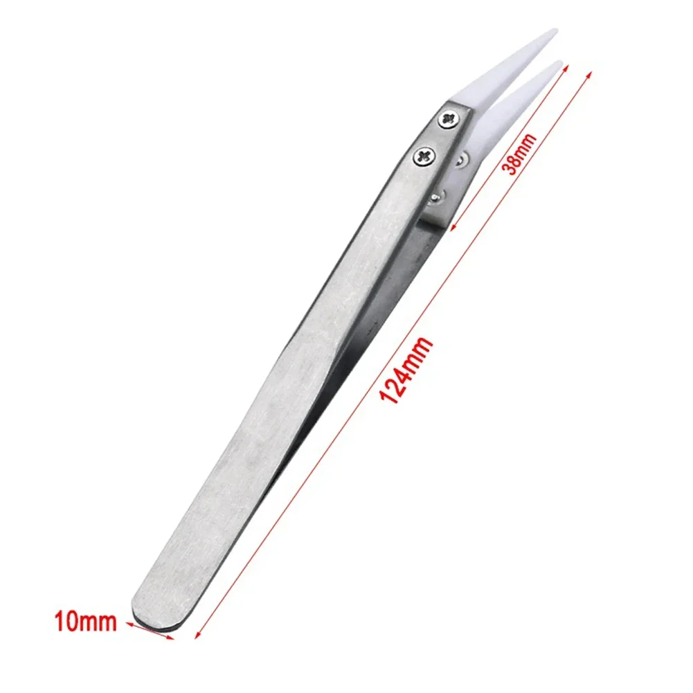 

135-140mm Stainless Steel Ceramic Tweezer Heat Resistant Antimagnetic Ceramic Tweezers Replaceable Tips Hand Tools