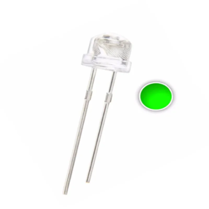 

100pcs 5mm Straw Hat Green Led Water Clear Dip-2 Lamp 3v 20ma 2pins Ultra Bright Light Beads