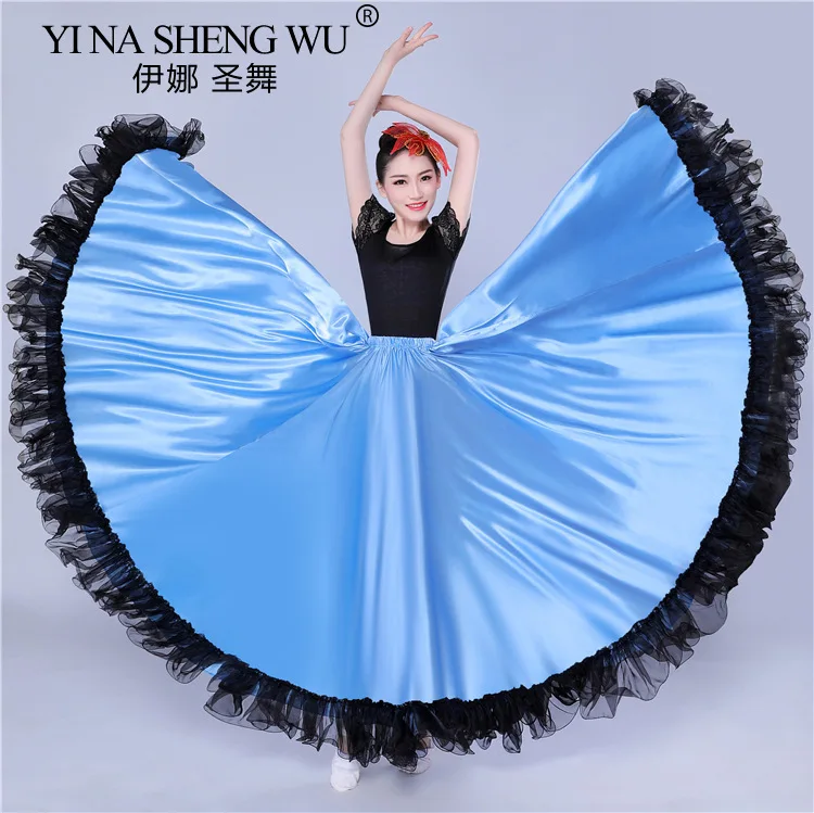 2025 New Blue Gypsy Woman Spanish Paso Doble Flamenco Skirt Smooth Big Swing Carnival Party Ballroom Belly Dance Costumes