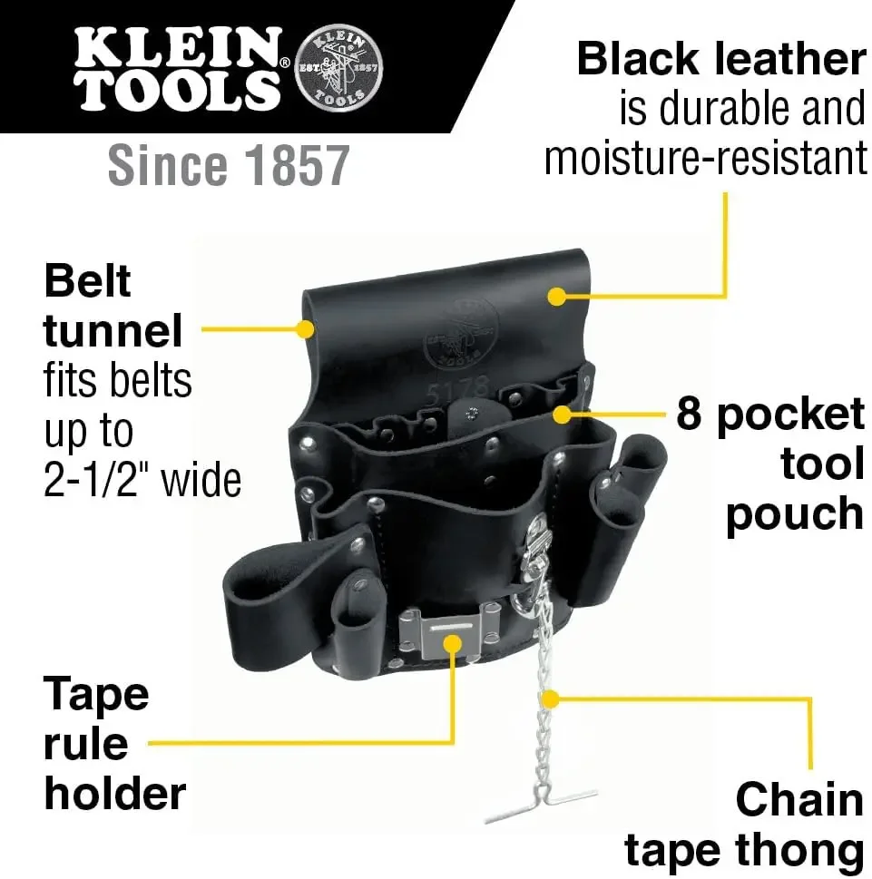 5178 Pocket Tool Pouch, Leather, Tunnel Loop Belt Connection, Black