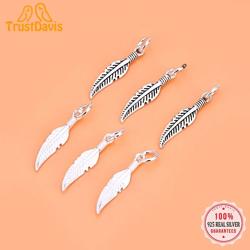 

TrustDavis Real 925 Sterling Silver Fashion Trendy Feather Charm Pendant Handmade DIY Accessories Fine Jewelry Wholesale HY079