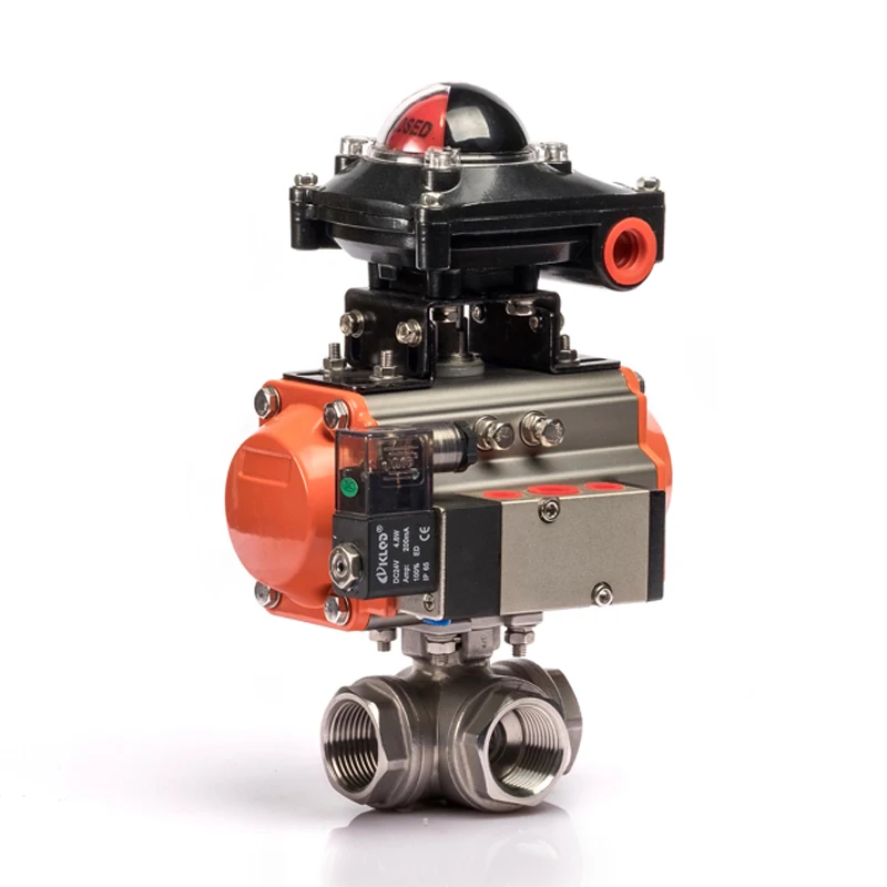 DN40 T type KLQD brand pneumatic operated stainless steel 3 way pneumatic control valve