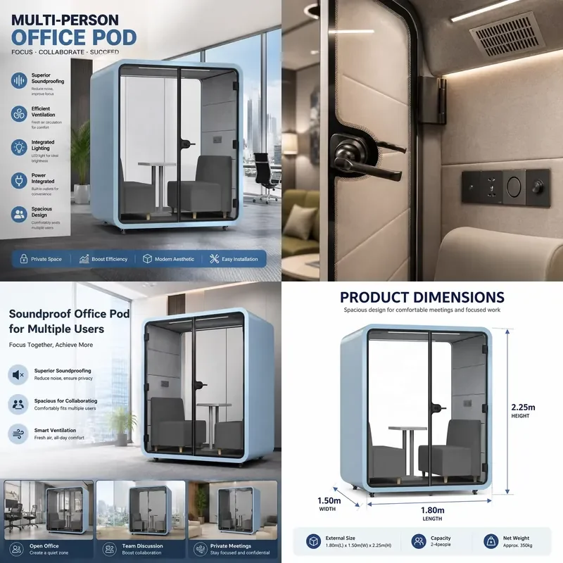 for Multiplayer Modular Soundproofing Conference Pavilion Movable Privacy Conference Cabin Ventilated LED Office Hotel home