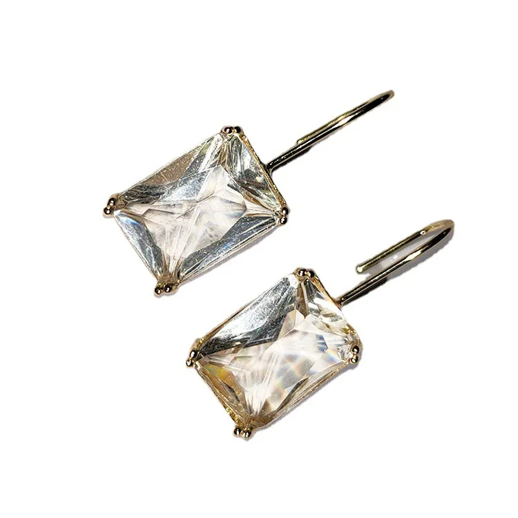 Jewelry European and American Exaggerated Fashion Simple Color Rhinestone Earrings Square Popular Ear Hook Earrings Female