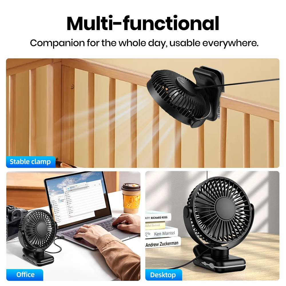 Topk-Mini Portátil Clip no Ventilador USB Desk Fan, ventilador elétrico pessoal, Fãs de pé para quarto e casa, 3 Velocidades Vento Silencioso, 720 ° Girar