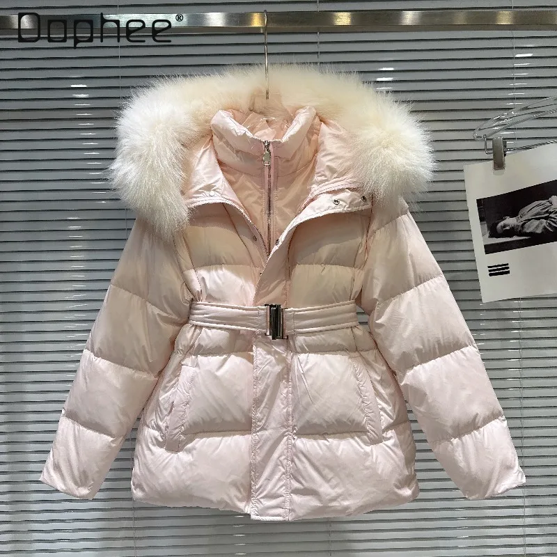 冬用エコフレンドリーファーカラーフード付きベルト付きスリムウォームコットンジャケットファッション無地多用途厚手コットンコート