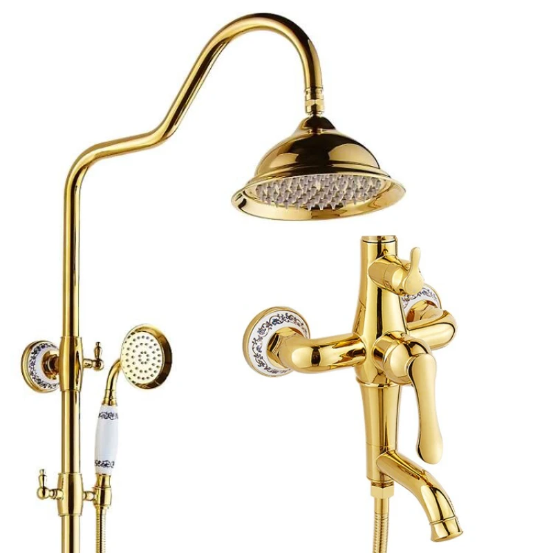 

Gold shower Antique shower shower set, European all-copper, bathroom faucet American gold-plated